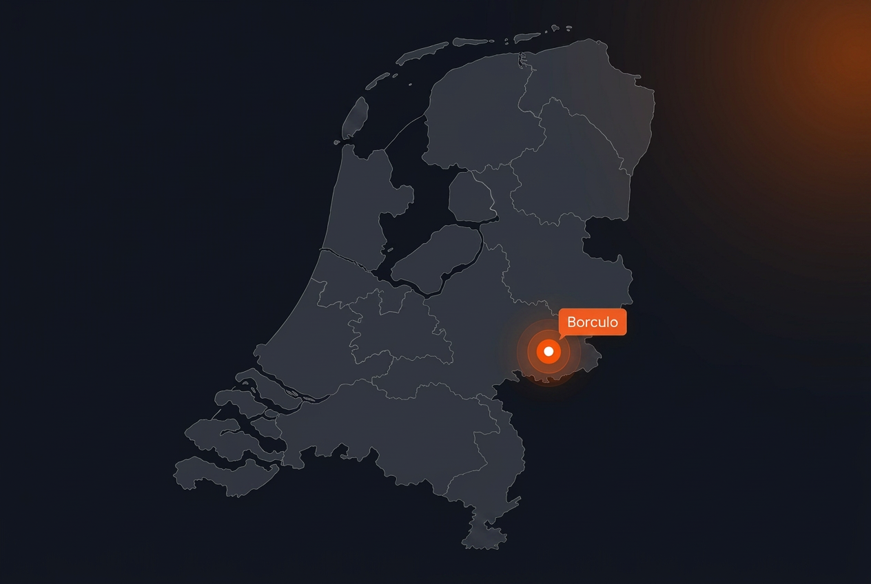Kaart van Nederland met de locatie Borculo gemarkeerd